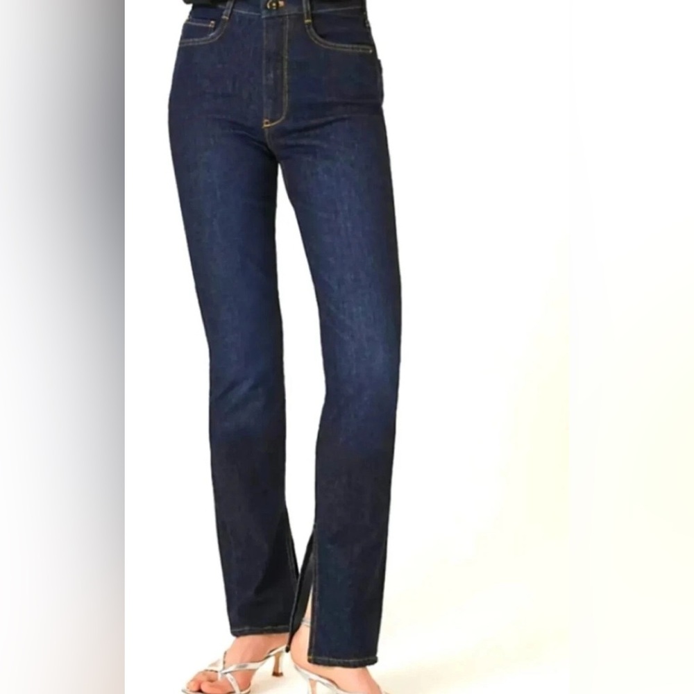 Pilcro and the Letterpress Dark Blue Straight Leg Jeans, slit ankle size 30 New”